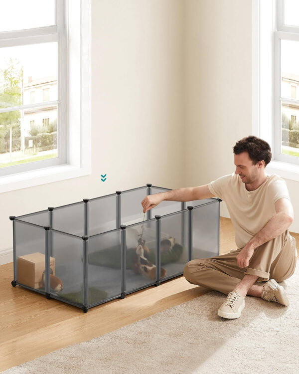 SONGMICS Tarc modular pentru animale mici, ABS, configurabil, 125x63x42 cm, gri - imagine 3