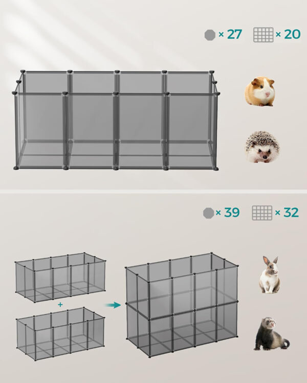 SONGMICS Tarc modular pentru animale mici, ABS, configurabil, 125x63x42 cm, gri - imagine 4