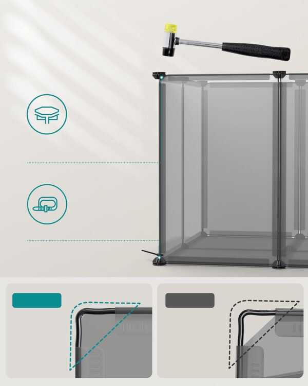 SONGMICS Tarc modular pentru animale mici, ABS, configurabil, 125x63x42 cm, gri - imagine 5