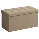 SONGMICS Bancuta pliabila cu spatiu de depozitare, 89 litri, textil tip in si MDF, 76x38x38 cm, maro