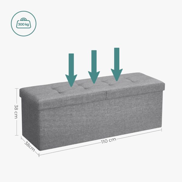 SONGMICS Bancuta pliabila cu capac si spatiu de depozitare, 120 litri, textil tip in, 110x38x38 cm, gri - imagine 3