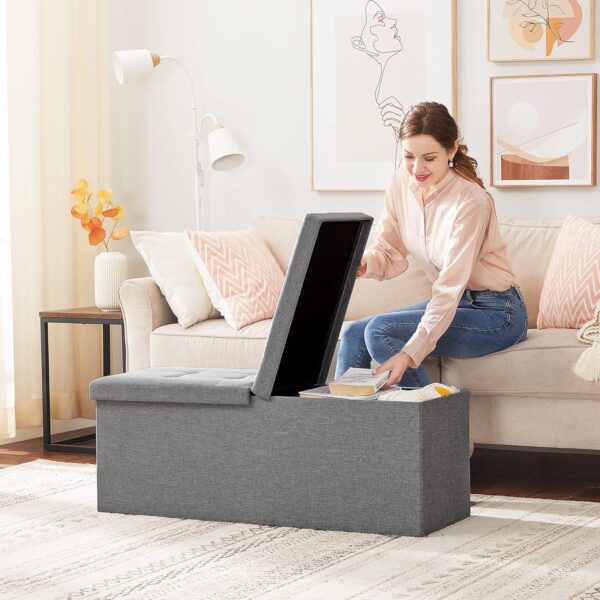 SONGMICS Bancuta pliabila cu capac si spatiu de depozitare, 120 litri, textil tip in, 110x38x38 cm, gri - imagine 4