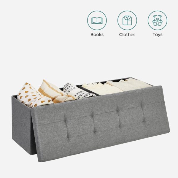 SONGMICS Bancuta pliabila cu capac si spatiu de depozitare, 120 litri, textil tip in, 110x38x38 cm, gri - imagine 5