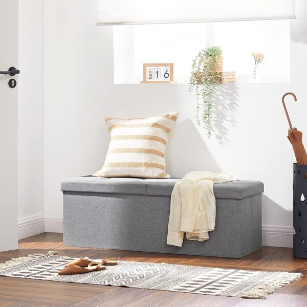 SONGMICS Bancuta pliabila cu capac si spatiu de depozitare, 120 litri, textil tip in, 110x38x38 cm, gri - imagine 6