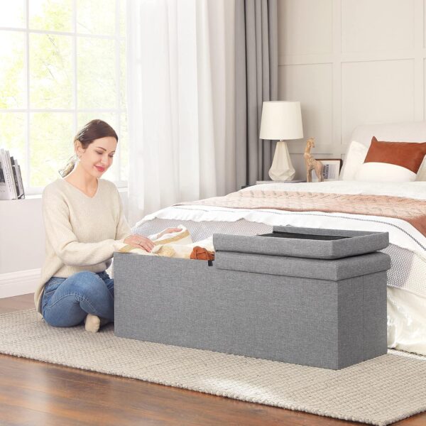 SONGMICS Bancuta pliabila cu capac si spatiu de depozitare, 120 litri, textil tip in, 110x38x38 cm, gri - imagine 7