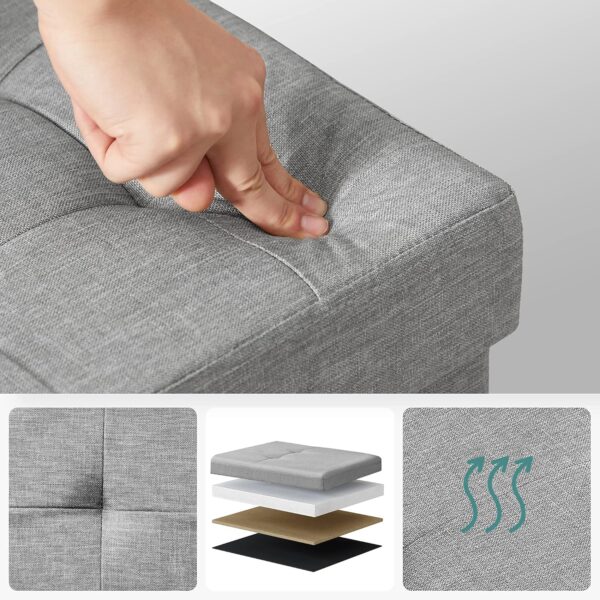 SONGMICS Bancuta pliabila cu capac si spatiu de depozitare, 120 litri, textil tip in, 110x38x38 cm, gri - imagine 9