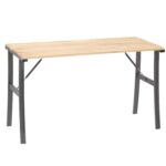 Masa de gradina cu cadru metalic si blat din lemn impregnat, 120x60x71 cm, natur
