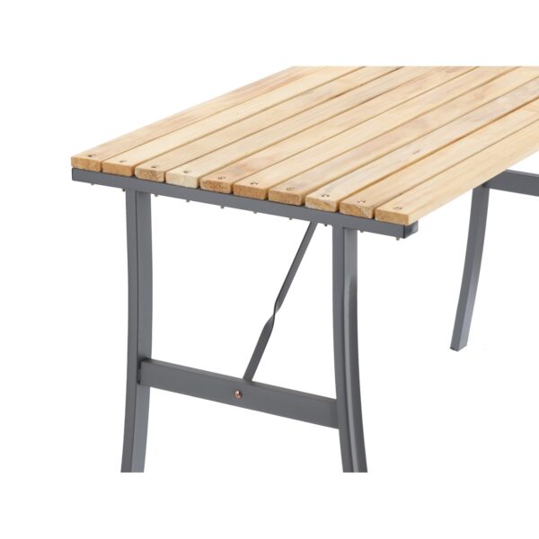 Masa de gradina cu cadru metalic si blat din lemn impregnat, 120x60x71 cm, natur - imagine 3