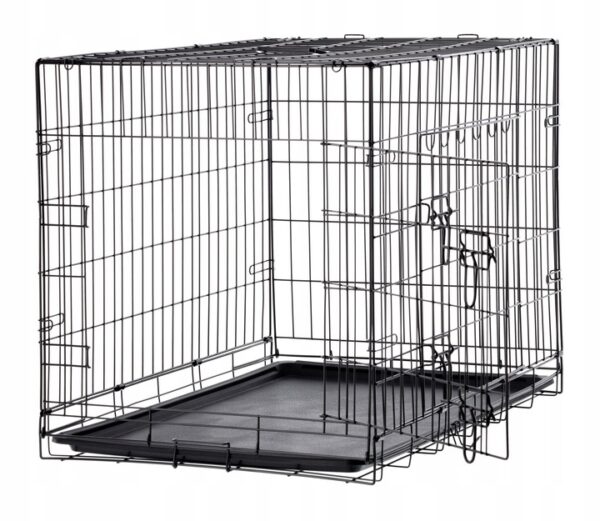 Cusca metalica pliabila pentru animale, cu maner si tava detasabila, 107x69x76 cm, negru - imagine 2