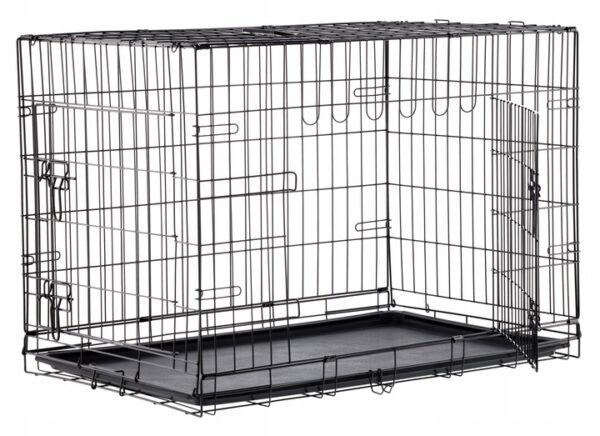 Cusca metalica pliabila pentru animale, cu maner si tava detasabila, 107x69x76 cm, negru - imagine 4