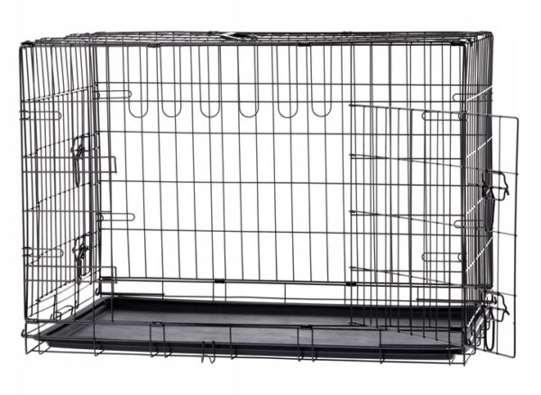 Cusca metalica pliabila pentru animale, cu maner si tava detasabila, 107x69x76 cm, negru - imagine 5