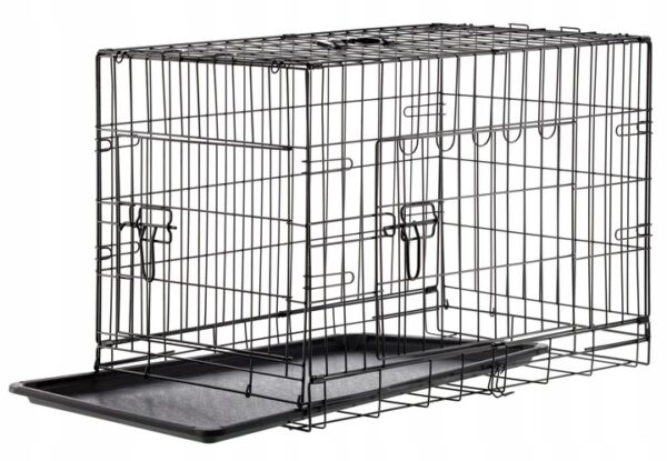 Cusca metalica pliabila pentru animale, cu maner si tava detasabila, 107x69x76 cm, negru - imagine 9