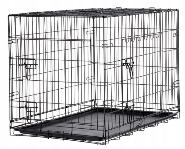 Cusca metalica pliabila pentru animale, cu maner si tava detasabila, 107x69x76 cm, negru - imagine 10