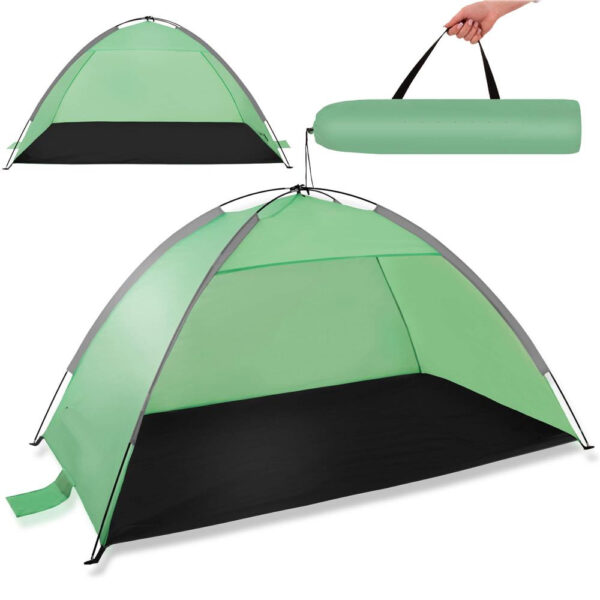 Cort plaja XXL semi-inchis cu protectie UV, podea izolanta, 210x120x112 cm, verde - imagine 12