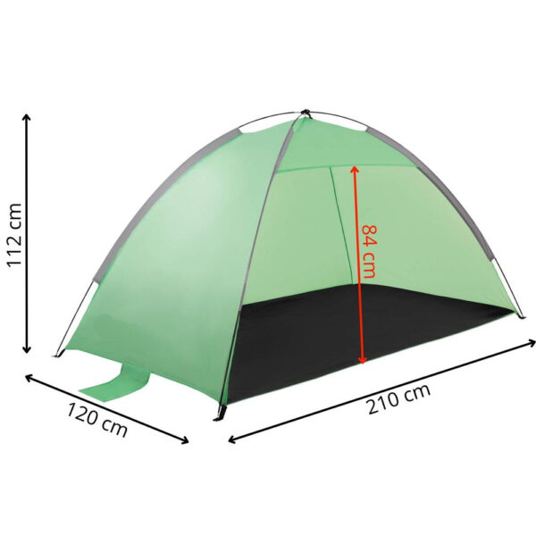 Cort plaja XXL semi-inchis cu protectie UV, podea izolanta, 210x120x112 cm, verde - imagine 15
