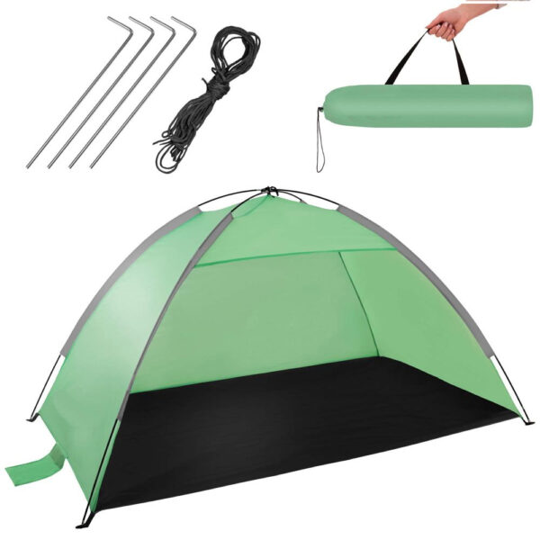 Cort plaja XXL semi-inchis cu protectie UV, podea izolanta, 210x120x112 cm, verde - imagine 10