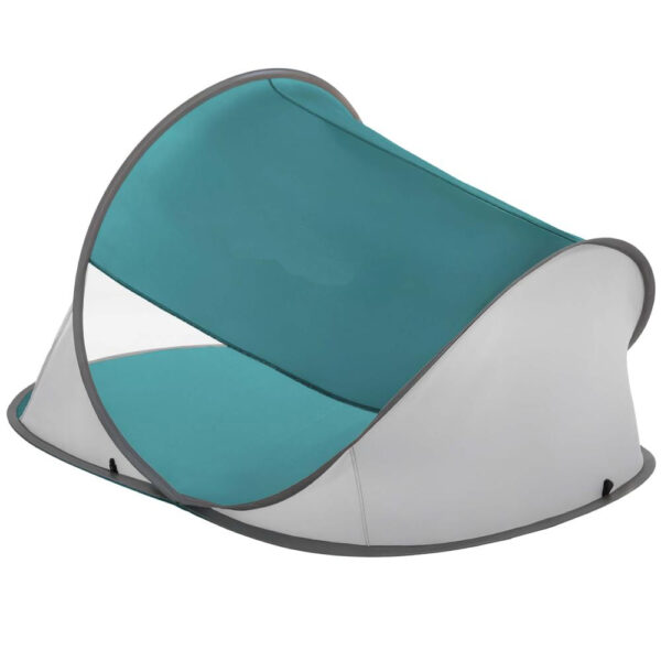 Cort plaja autoexpansibil POP-UP cu protectie UV, podea izolanta si husa transport, 190x120x100 cm, turcoaz si gri - imagine 12