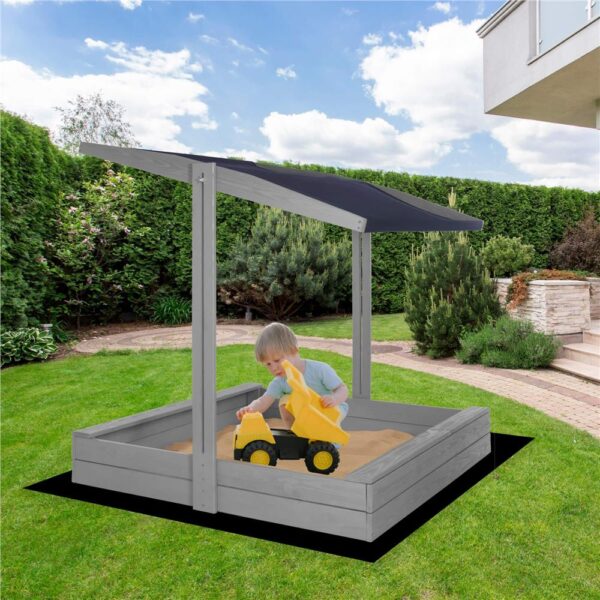 Lada nisip din lemn cu acoperis reglabil si capac, pliabila, 120x120x120 cm, gri - imagine 20