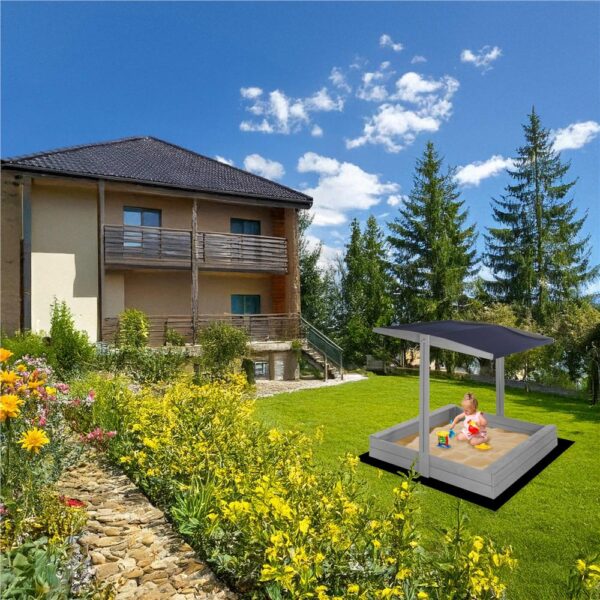 Lada nisip din lemn cu acoperis reglabil si capac, pliabila, 120x120x120 cm, gri - imagine 21