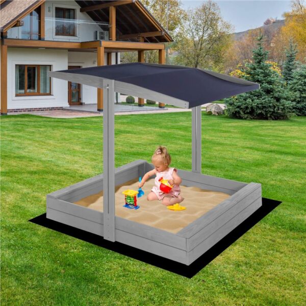 Lada nisip din lemn cu acoperis reglabil si capac, pliabila, 120x120x120 cm, gri - imagine 22