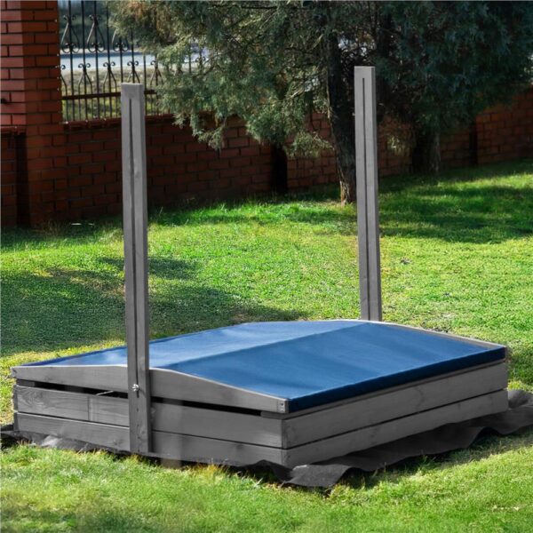 Lada nisip din lemn cu acoperis reglabil si capac, pliabila, 120x120x120 cm, gri - imagine 29