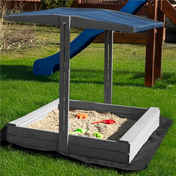 Lada nisip din lemn cu acoperis reglabil si capac, pliabila, 120x120x120 cm, gri - imagine 31