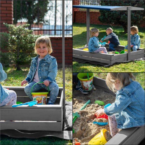 Lada nisip din lemn cu acoperis reglabil si capac, pliabila, 120x120x120 cm, gri - imagine 32