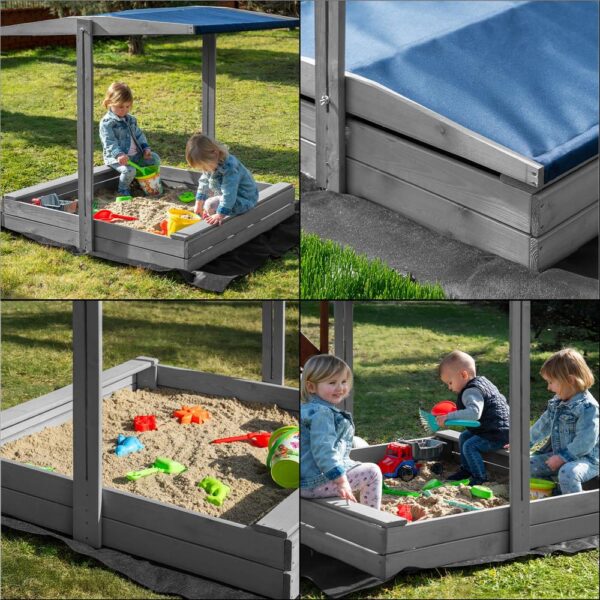Lada nisip din lemn cu acoperis reglabil si capac, pliabila, 120x120x120 cm, gri - imagine 33