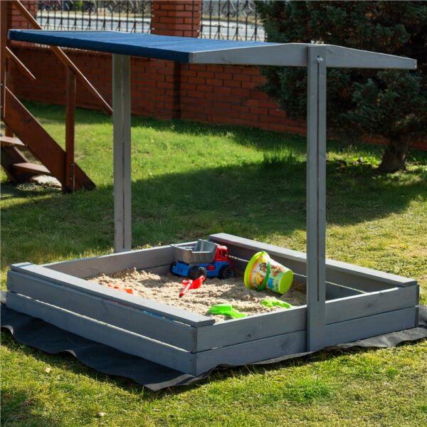 Lada nisip din lemn cu acoperis reglabil si capac, pliabila, 120x120x120 cm, gri - imagine 35