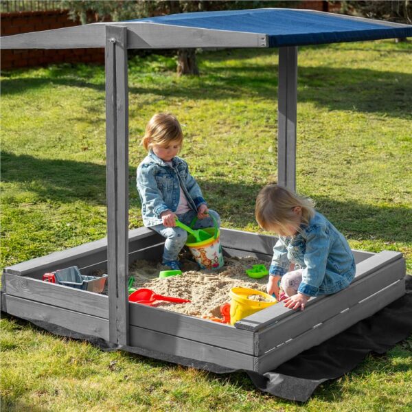 Lada nisip din lemn cu acoperis reglabil si capac, pliabila, 120x120x120 cm, gri - imagine 37