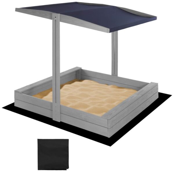 Lada nisip din lemn cu acoperis reglabil si capac, pliabila, 120x120x120 cm, gri - imagine 42