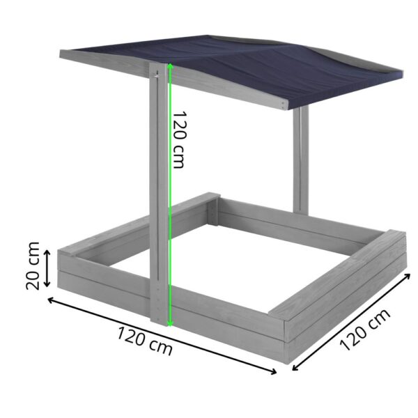 Lada nisip din lemn cu acoperis reglabil si capac, pliabila, 120x120x120 cm, gri - imagine 43