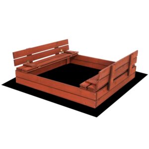 Lada nisip din lemn pliabila cu capac si bancute, 120x120x41 cm, maro