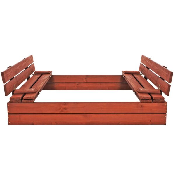 Lada nisip din lemn pliabila cu capac si bancute, 120x120x41 cm, maro - imagine 17