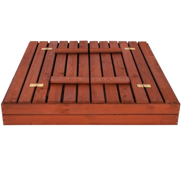 Lada nisip din lemn pliabila cu capac si bancute, 120x120x41 cm, maro - imagine 21