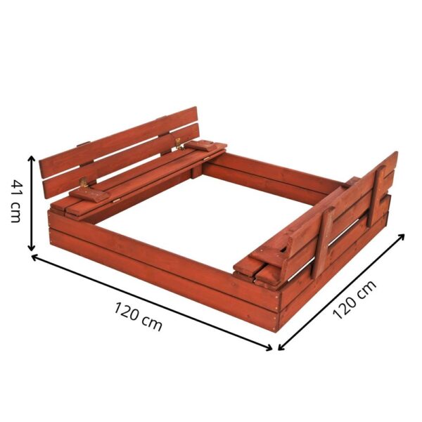 Lada nisip din lemn pliabila cu capac si bancute, 120x120x41 cm, maro - imagine 23