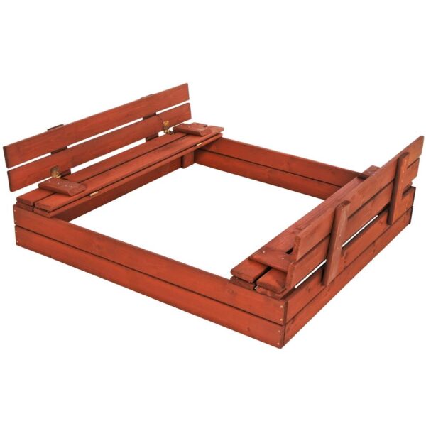 Lada nisip din lemn pliabila cu capac si bancute, 120x120x41 cm, maro - imagine 5