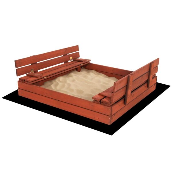 Lada nisip din lemn pliabila cu capac si bancute, 120x120x41 cm, maro - imagine 9
