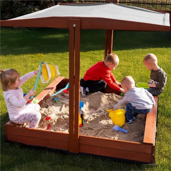 Lada nisip din lemn cu acoperis reglabil, 140x140x121 cm, maro - imagine 16