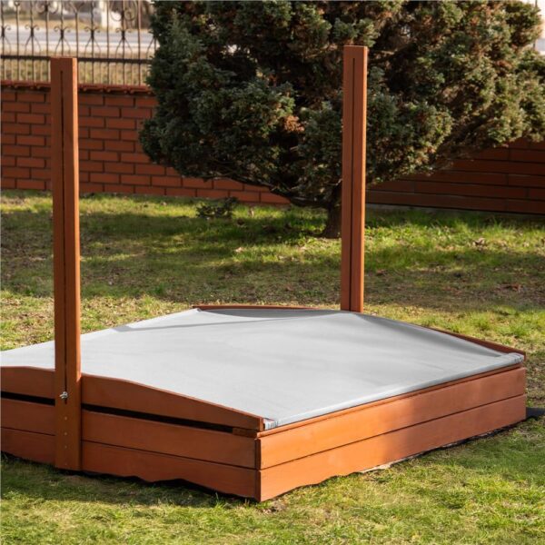 Lada nisip din lemn cu acoperis reglabil, 140x140x121 cm, maro - imagine 18