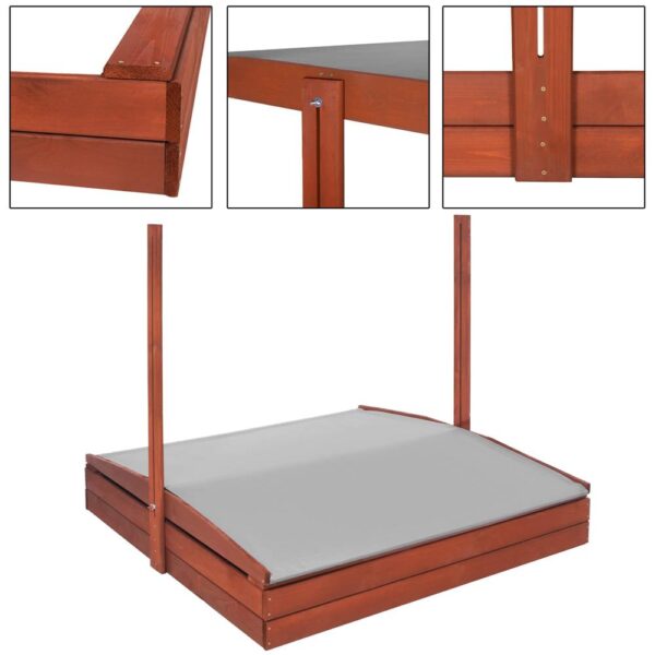 Lada nisip din lemn cu acoperis reglabil, 140x140x121 cm, maro - imagine 27
