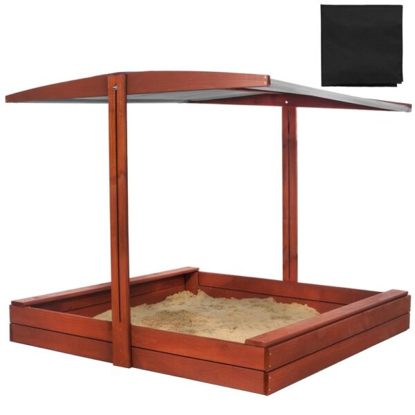 Lada nisip din lemn cu acoperis reglabil, 140x140x121 cm, maro - imagine 31