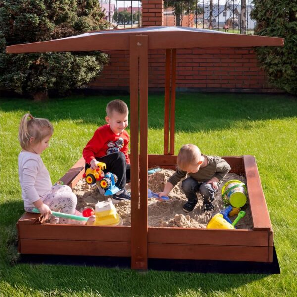 Lada nisip din lemn cu acoperis reglabil, 140x140x121 cm, maro - imagine 7