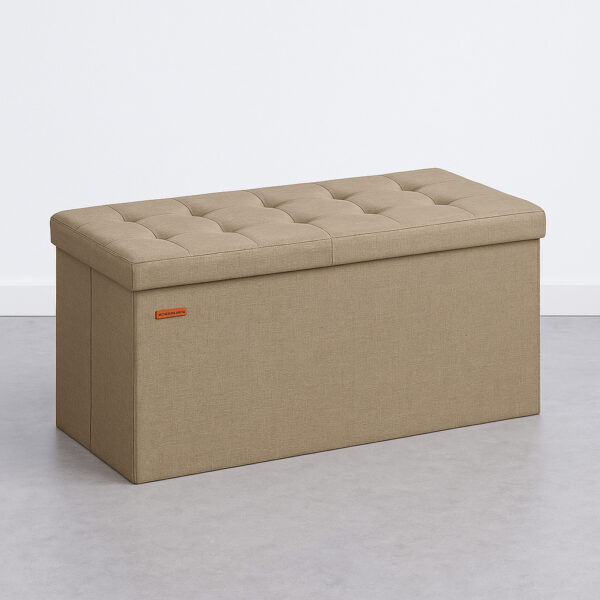 SONGMICS Bancuta pliabila cu spatiu de depozitare, 89 litri, textil tip in si MDF, 76x38x38 cm, maro - imagine 6