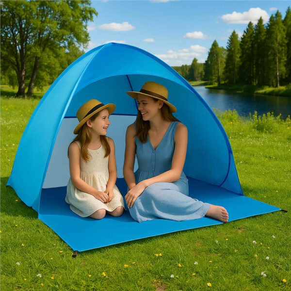 Cort plaja autoexpansibil POP-UP cu plasa ventilatie si protectie UV, 160x140x115 cm, albastru - imagine 23