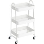 SONGMICS Carucior depozitare 3 niveluri cu roti si frane, structura metalica, 41x31x78 cm, alb