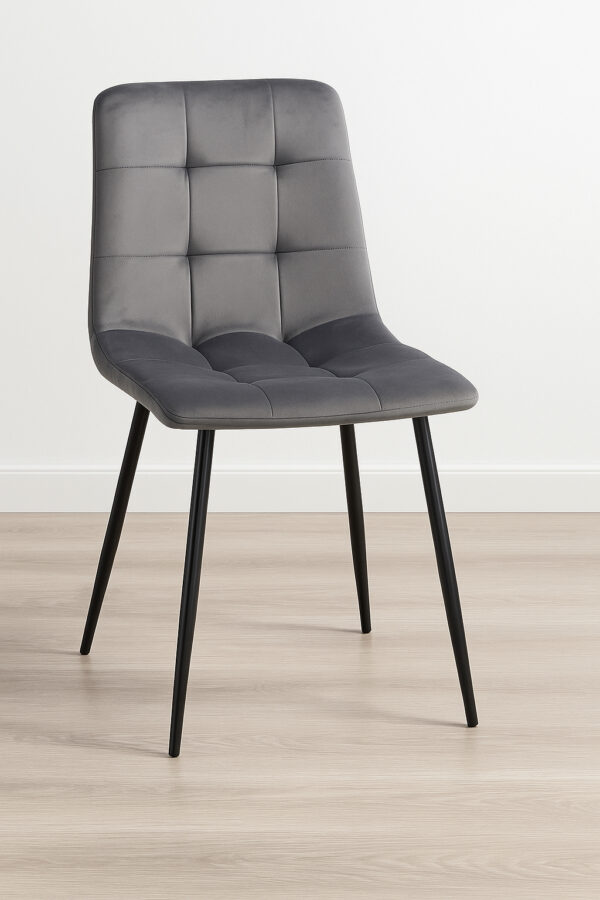 Scaun living tapitat cu catifea, spatar matlasat, 44x54x89 cm, gri - imagine 3
