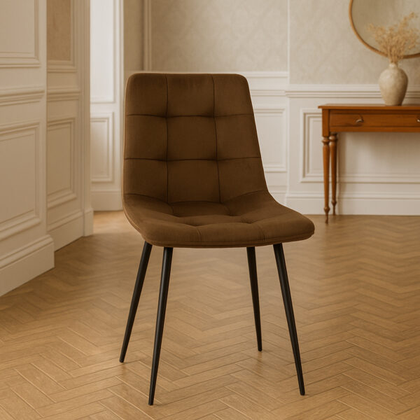 Scaun living tapitat cu catifea, spatar matlasat, 44x54x89 cm, maro - imagine 5