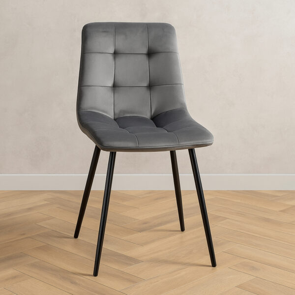Scaun living tapitat cu catifea, spatar matlasat, 44x54x89 cm, gri - imagine 4