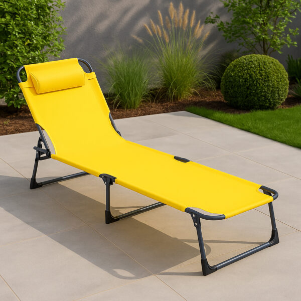 Sezlong 5Five Beach Chair, cadru metalic, pliere compacta, 173x56x27 cm, galben - imagine 6
